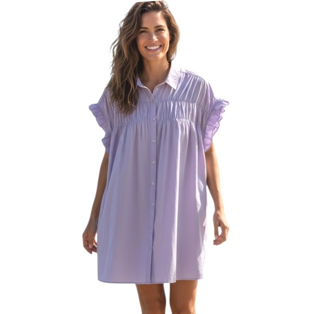 Avara Smocked Ruffle Women's size XXXL Summer Beachy Feminine Button Shirt Dress